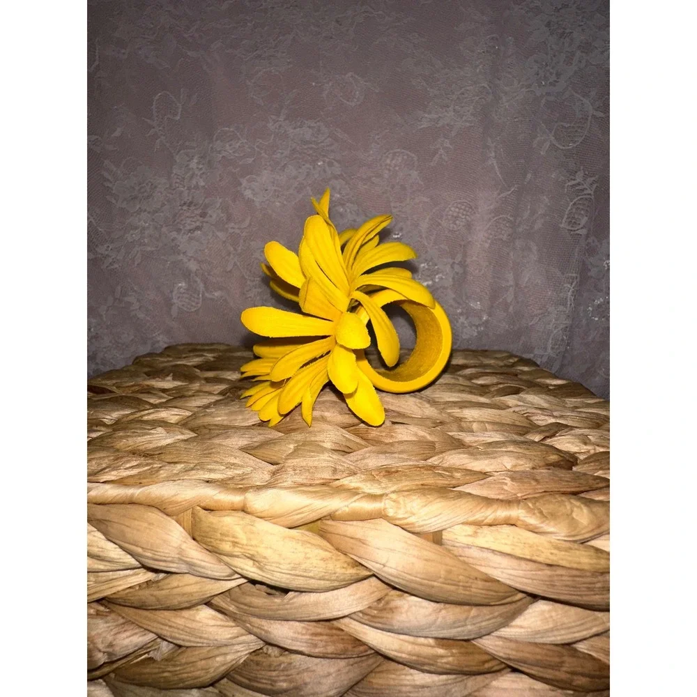 Vintage‎ Yellow Sunflower Napkin Rings Set of 3 Floral Summer Table Decor